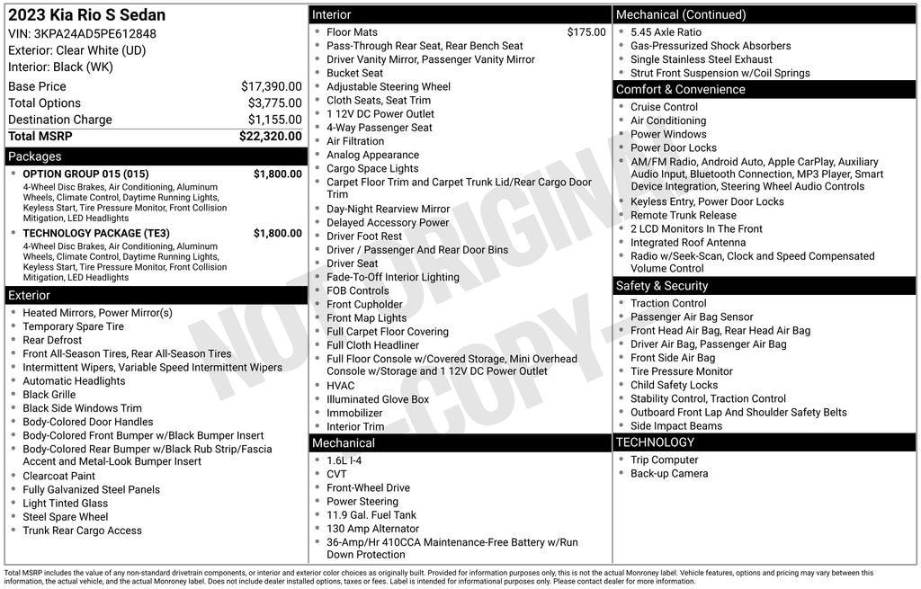 Used 2023 Kia Rio S Sedan