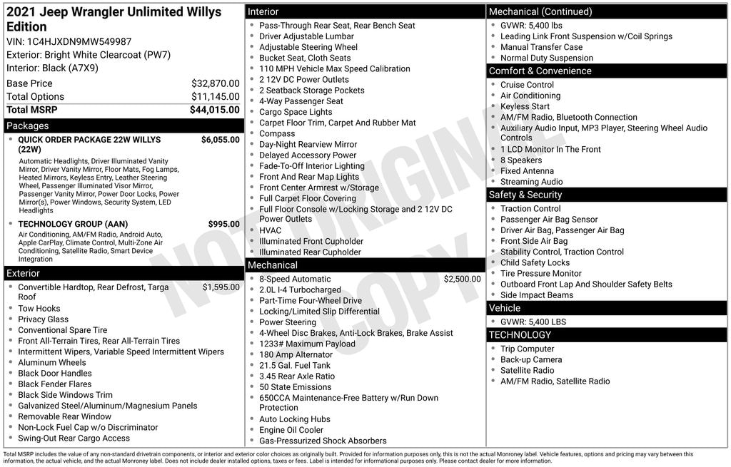 Used 2021 Jeep Wrangler Unlimited Willys SUV