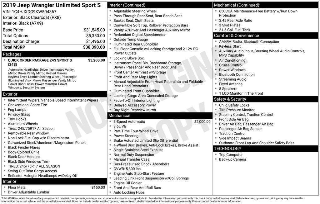 Used 2019 Jeep Wrangler Unlimited Sport S SUV