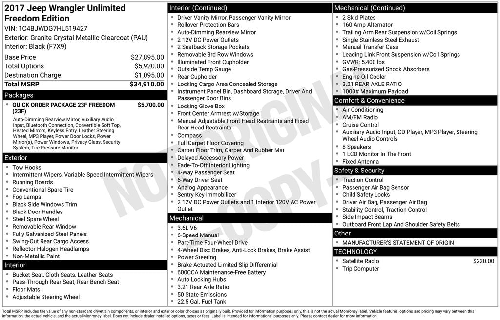 Used 2017 Jeep Wrangler JK Unlimited Unlimited Freedom Edition SUV