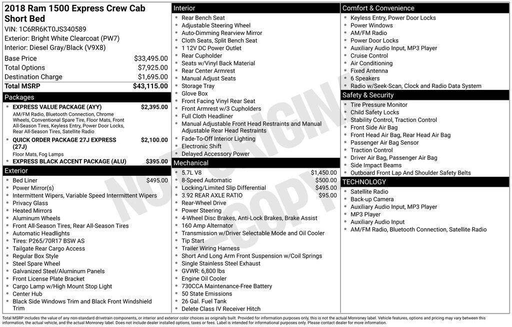 Used 2018 Ram 1500 Express Truck Crew Cab