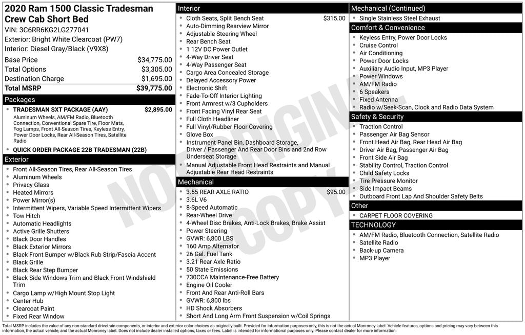 Used 2020 Ram 1500 Classic Tradesman Truck Crew Cab