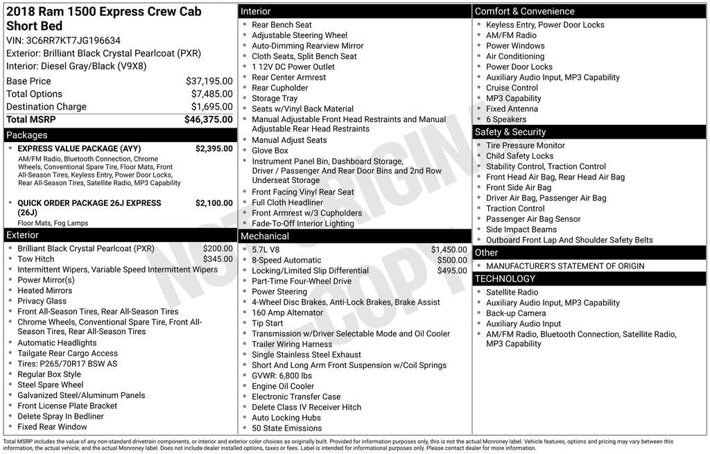 Used 2018 Ram 1500 Express Truck Crew Cab