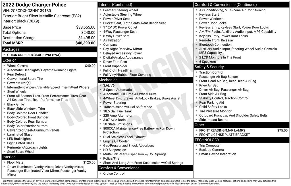 Used 2022 Dodge Charger Police Sedan