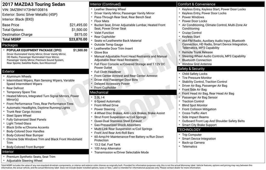 Used 2017 Mazda Mazda3 Touring Sedan