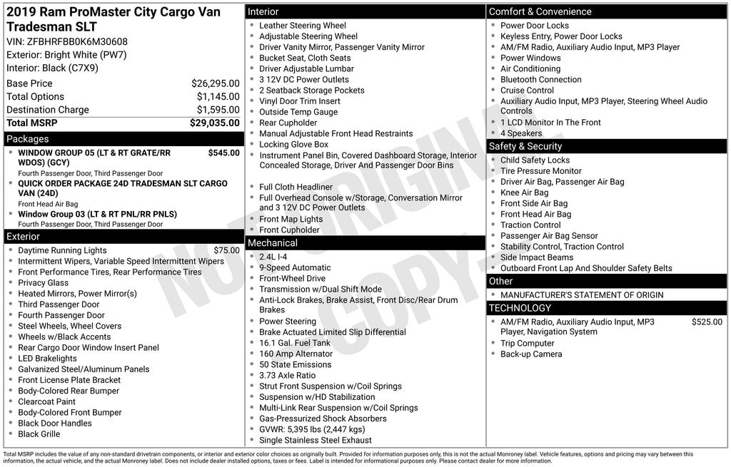 Used 2019 Ram ProMaster City Tradesman SLT