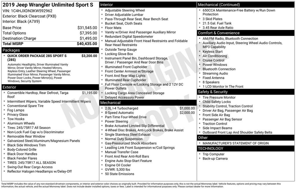 Used 2019 Jeep Wrangler Unlimited Sport S SUV