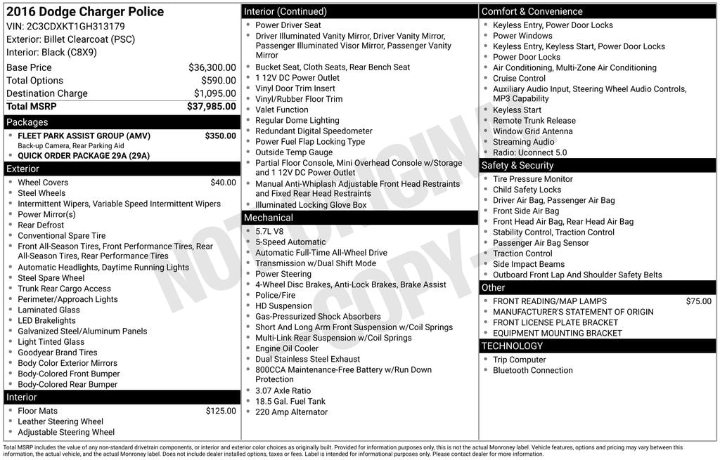 Used 2016 Dodge Charger Police Sedan