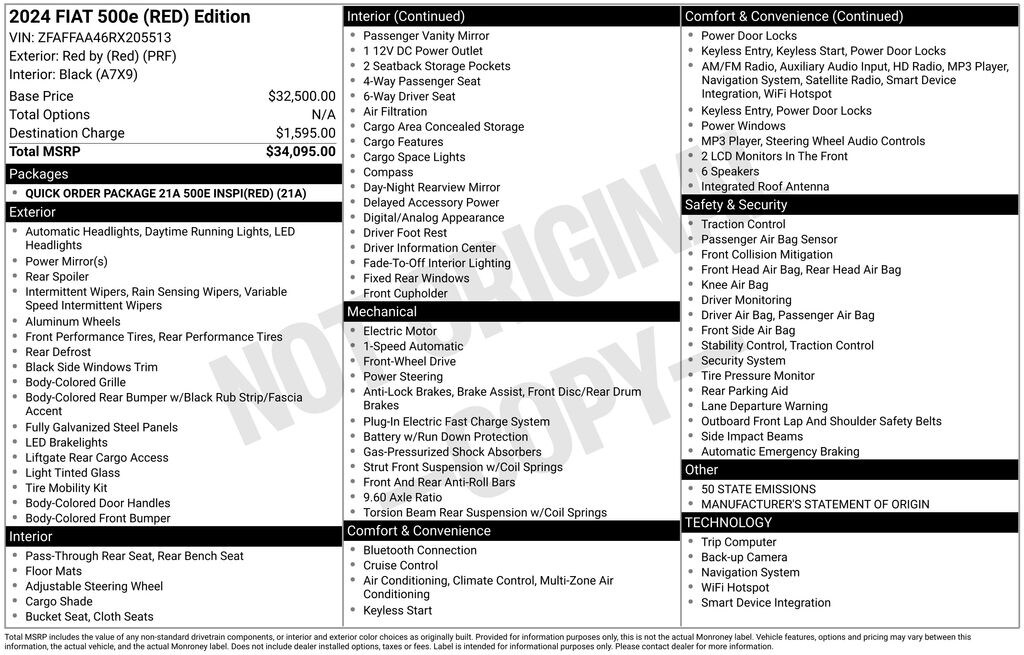 Used 2024 FIAT 500e Battery Electric Hatchback