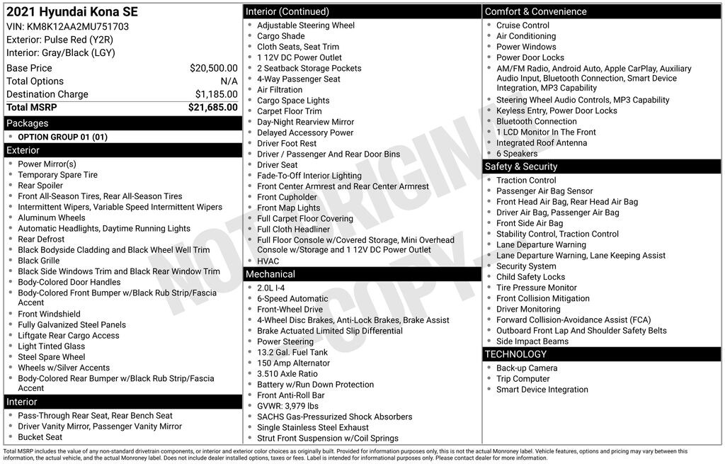 Used 2021 Hyundai Kona SE SUV