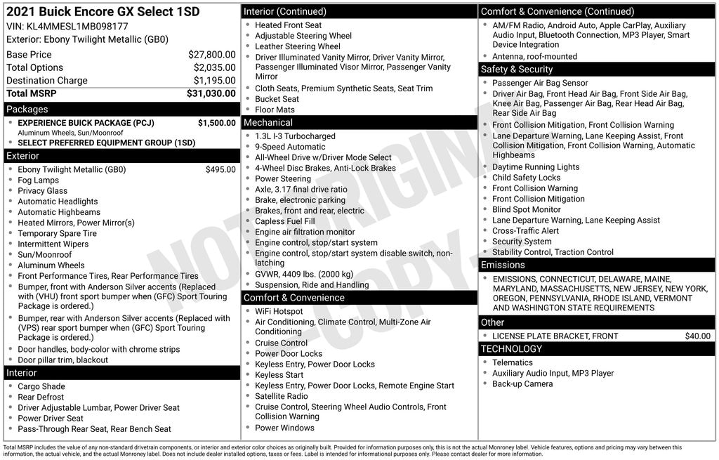 Used 2021 Buick Encore GX Select SUV