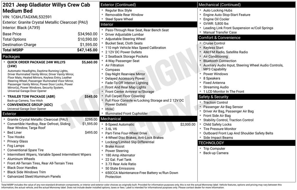 Used 2021 Jeep Gladiator Willys Truck Crew Cab