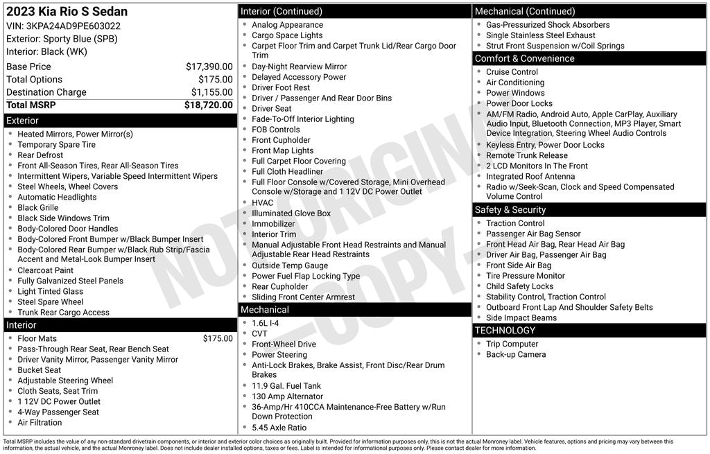 Used 2023 Kia Rio S Sedan
