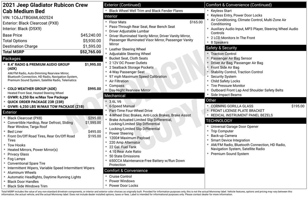 Used 2021 Jeep Gladiator Rubicon Truck Crew Cab