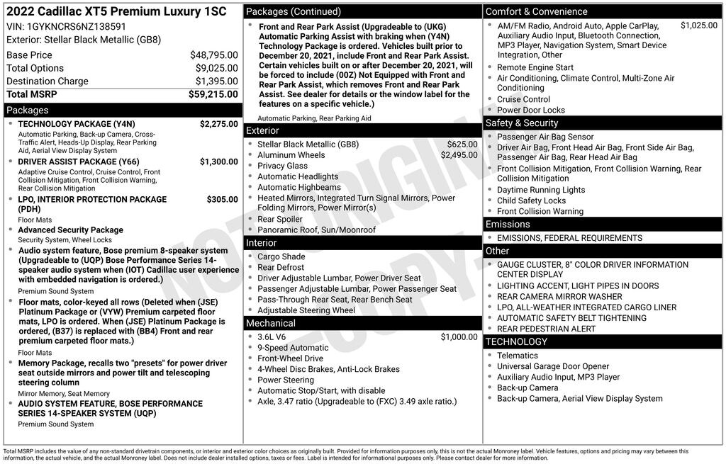 Used 2022 CADILLAC XT5 Premium Luxury SUV