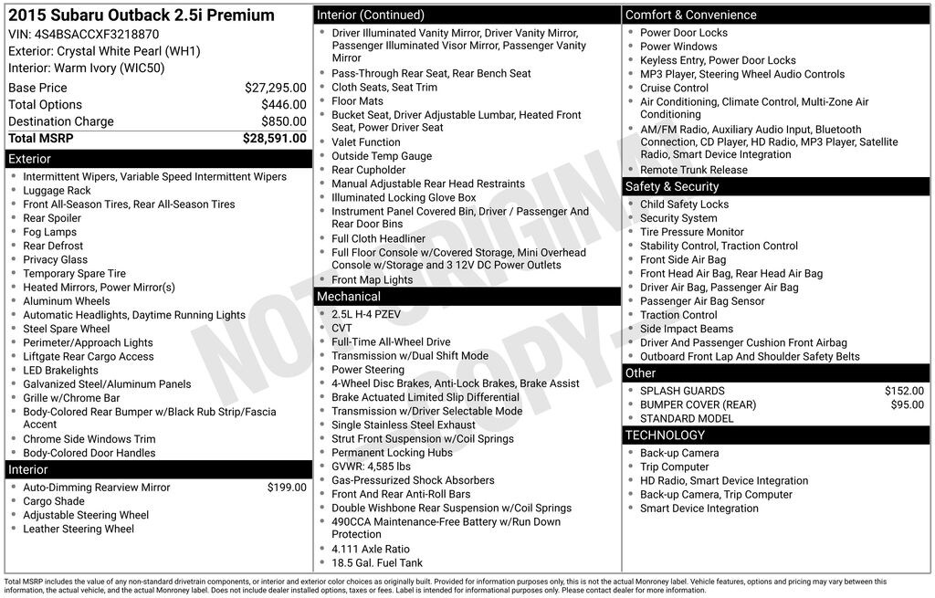 Used 2015 Subaru Outback 2.5i Premium SUV