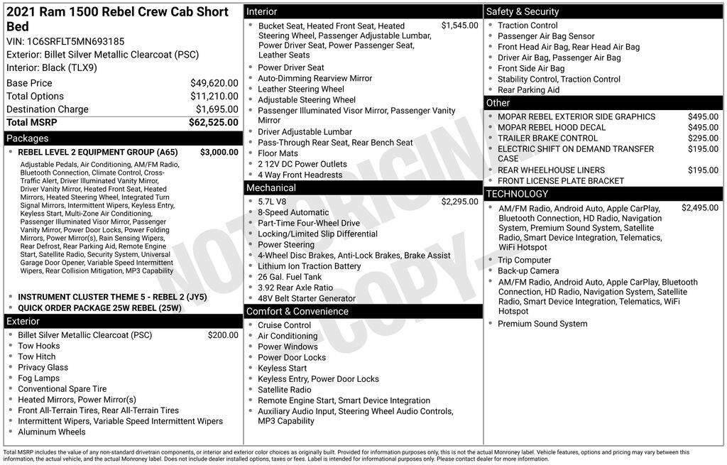 Used 2021 Ram 1500 Rebel Truck Crew Cab