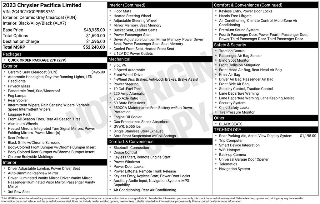 Used 2023 Chrysler Pacifica Limited Van Passenger Van