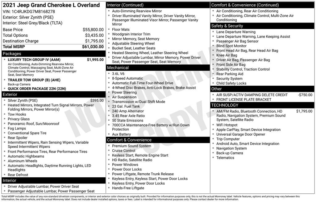Used 2021 Jeep Grand Cherokee L Overland SUV