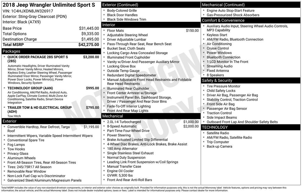 Used 2018 Jeep Wrangler Unlimited Sport S SUV