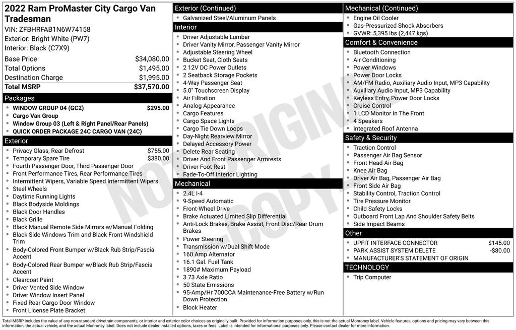 Used 2022 Ram ProMaster City Base Wagon Wagon