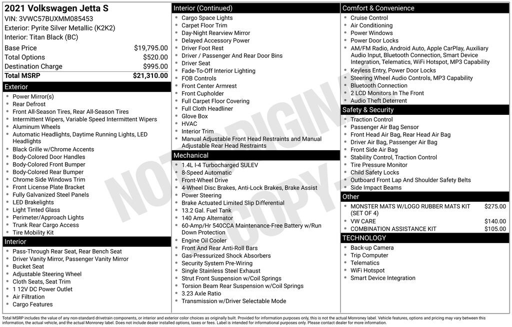 Used 2021 Volkswagen Jetta 1.4T S Sedan