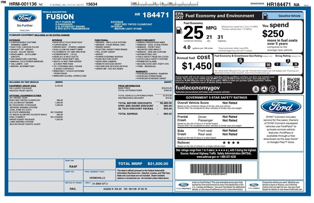 Used 2017 Ford Fusion SE Sedan