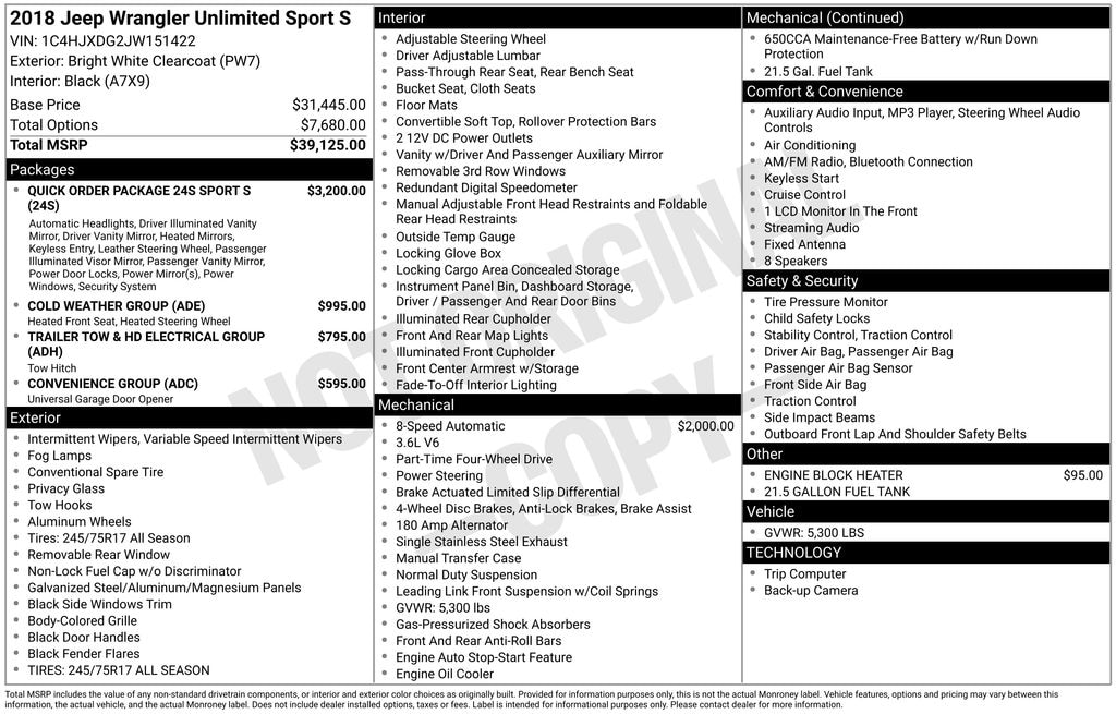 Used 2018 Jeep Wrangler Unlimited Sport S SUV