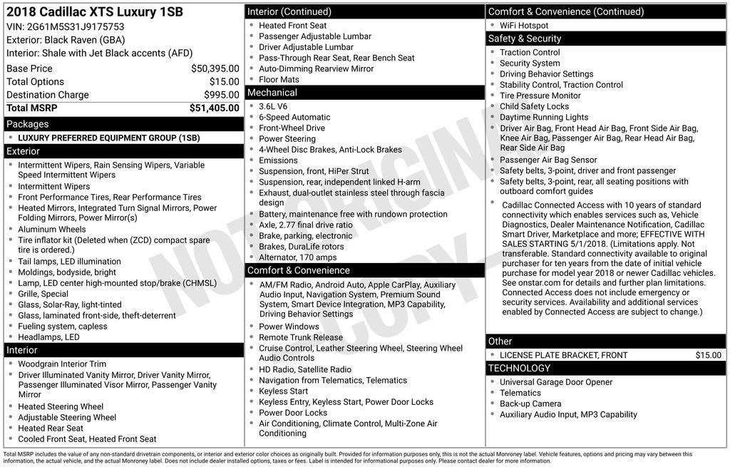 Used 2018 CADILLAC XTS Luxury Sedan