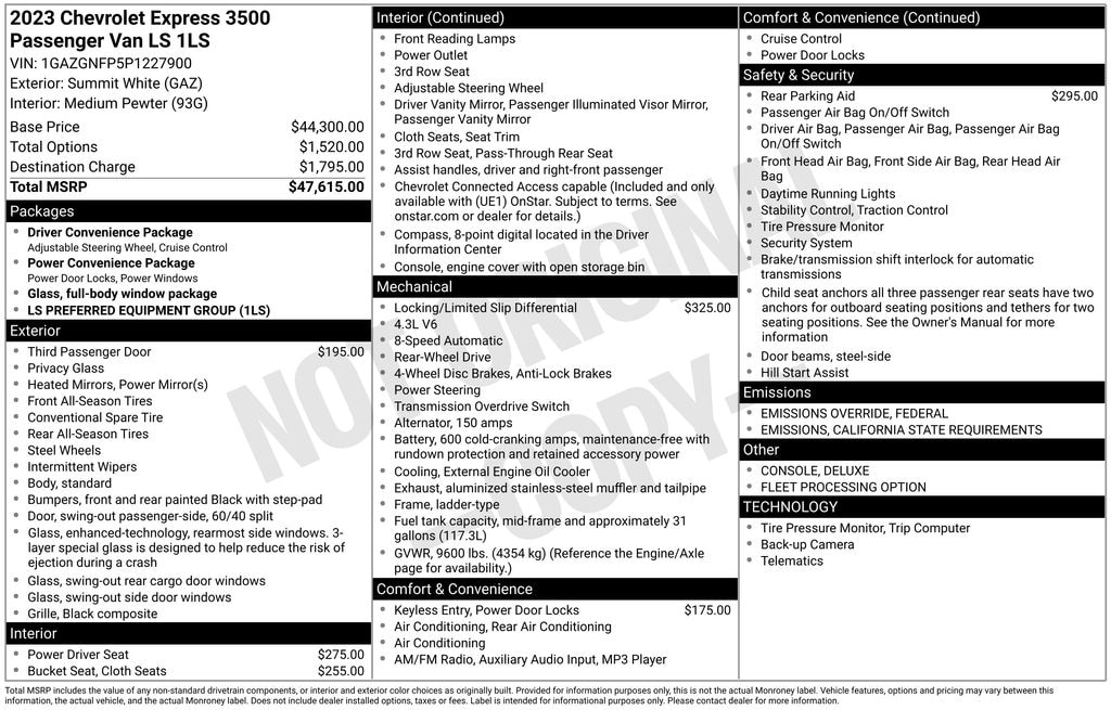 Used 2023 Chevrolet Express 3500 LS Van Extended Passenger Van