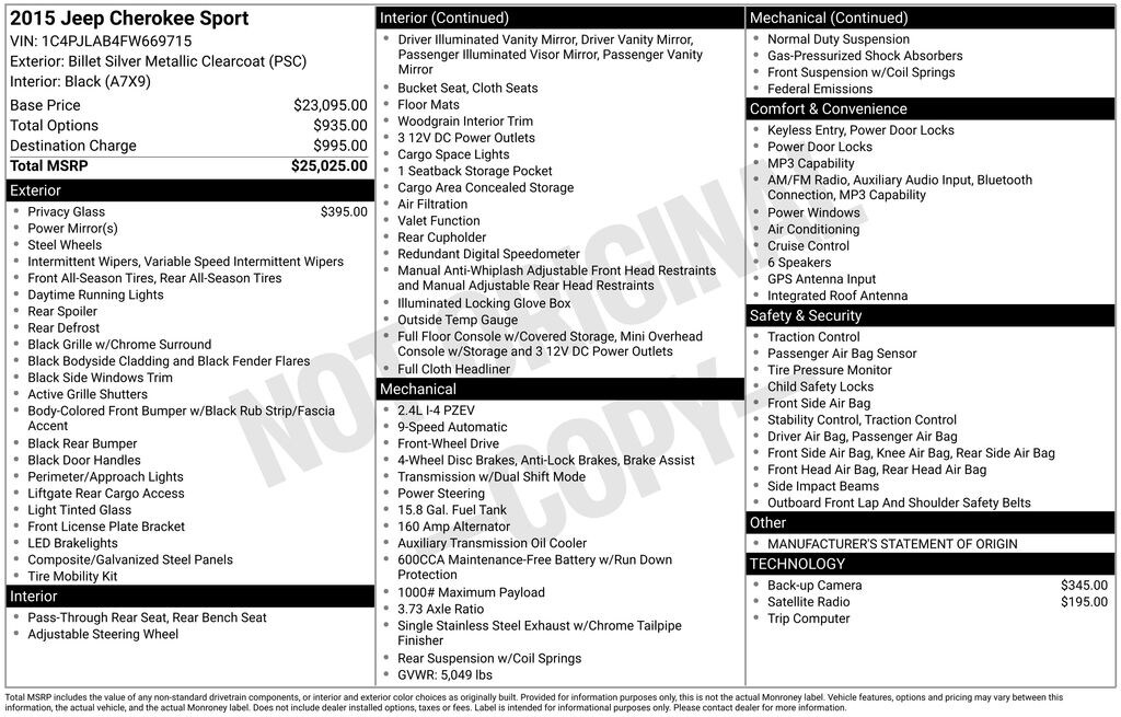 Used 2015 Jeep Cherokee Sport SUV