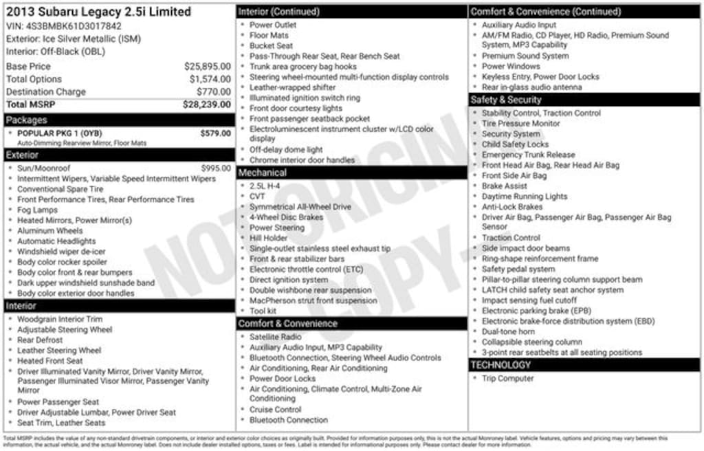 Used 2013 Subaru Legacy 2.5i Limited Sedan