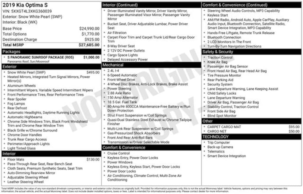 Used 2019 Kia Optima S Sedan