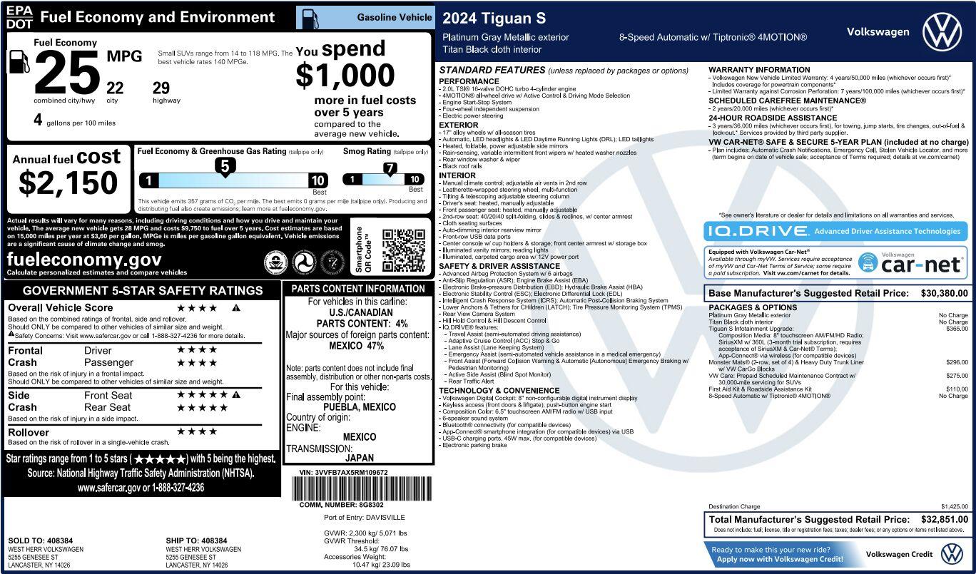 Certified 2024 Volkswagen Tiguan S SUV