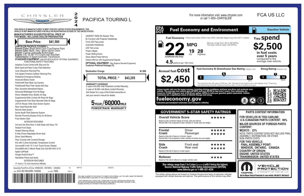 Certified 2024 Chrysler Pacifica Touring L Van