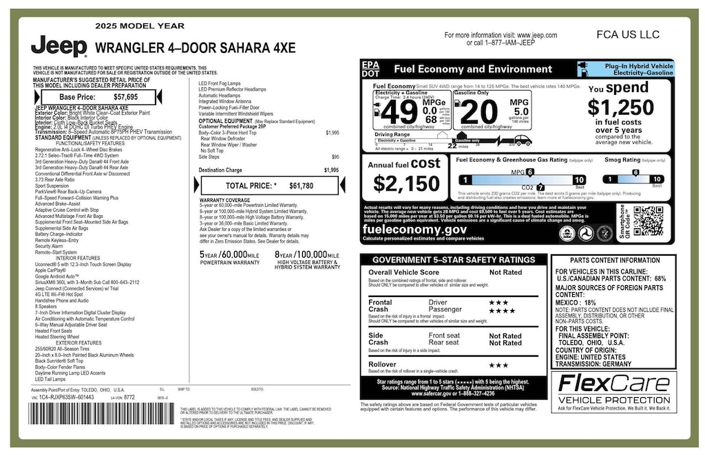 Certified 2025 Jeep Wrangler 4xe Sahara SUV