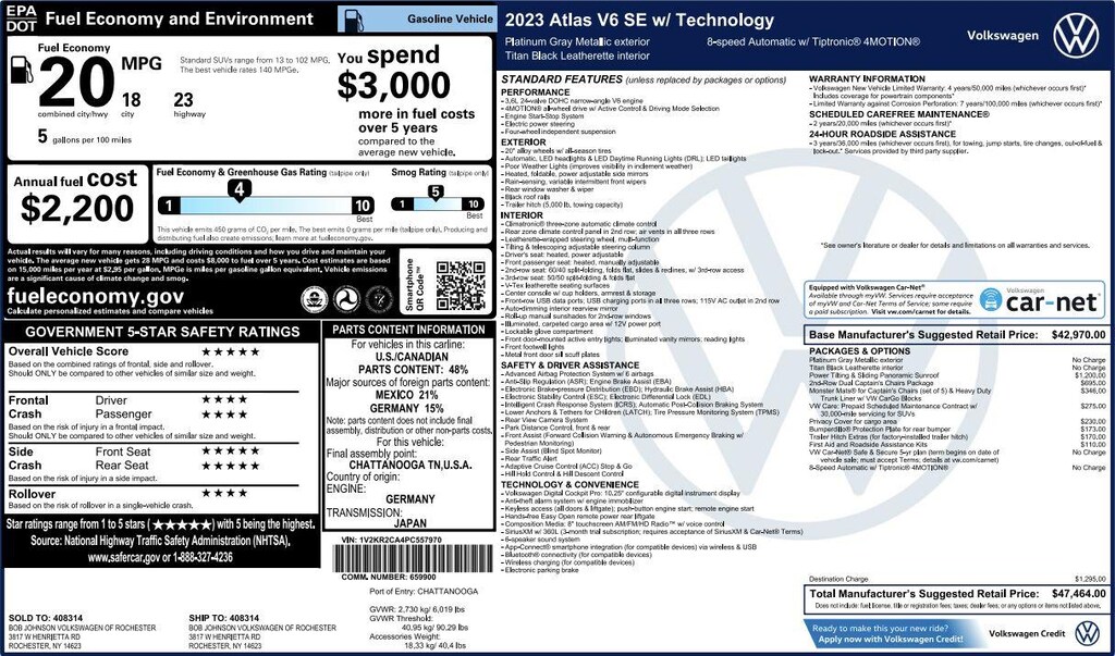 Certified 2023 Volkswagen Atlas 3.6L V6 SE w/Technology SUV
