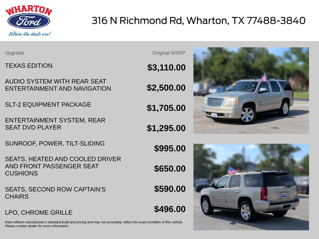 Used 2010 GMC Yukon SLT1 with VIN 1GKUCCE04AR225963 for sale in Wharton, TX