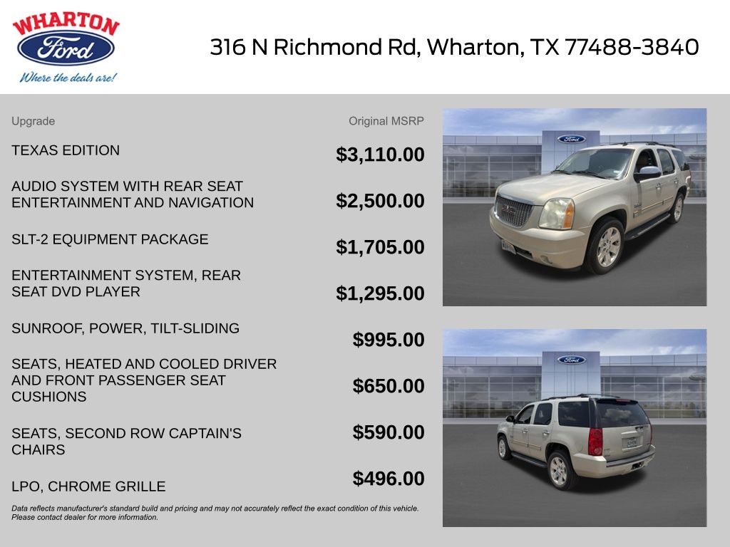 Used 2010 GMC Yukon SLT1 with VIN 1GKUCCE04AR225963 for sale in Wharton, TX