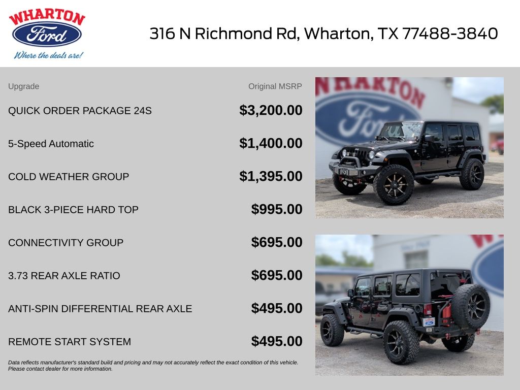 Used 2017 Jeep Wrangler Unlimited Sport S with VIN 1C4BJWDG2HL728638 for sale in Wharton, TX