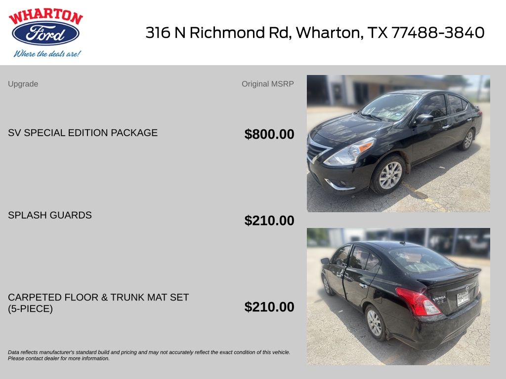 Used 2019 Nissan Versa Sedan SV with VIN 3N1CN7AP4KL822828 for sale in Wharton, TX