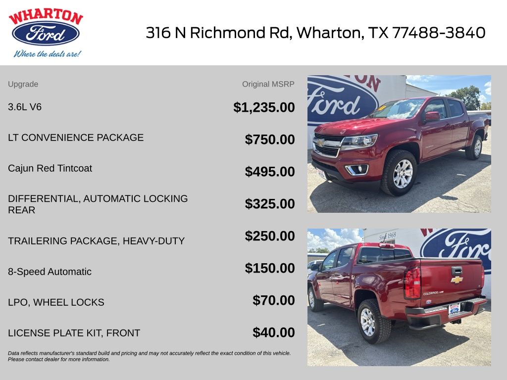 Used 2018 Chevrolet Colorado LT with VIN 1GCGSCEN3J1118053 for sale in Wharton, TX