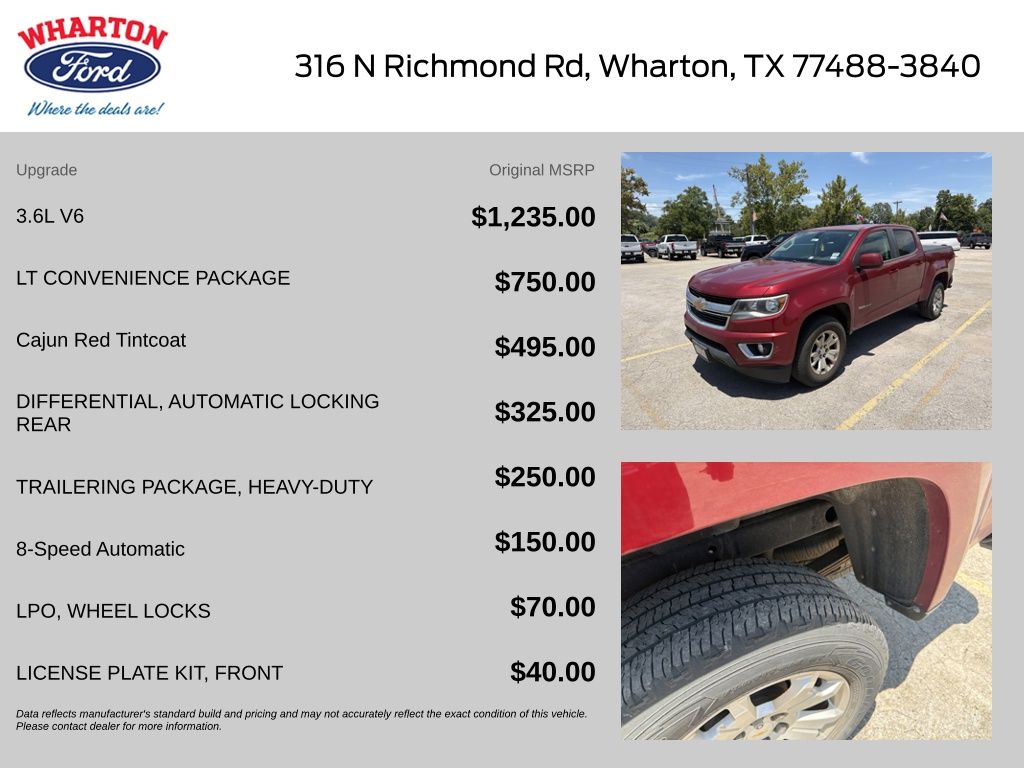 Used 2018 Chevrolet Colorado LT with VIN 1GCGSCEN3J1118053 for sale in Wharton, TX