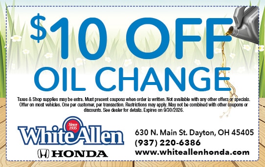 $10 dollars off oil change | White Allen Honda