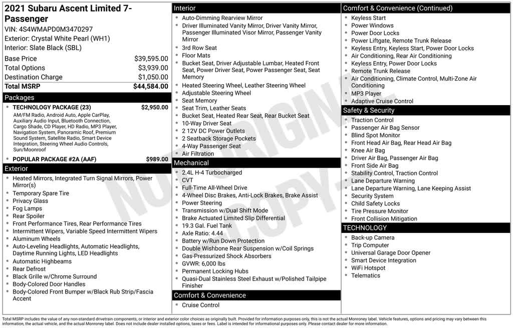 Thumbnail: 2021 Subaru Ascent - 42