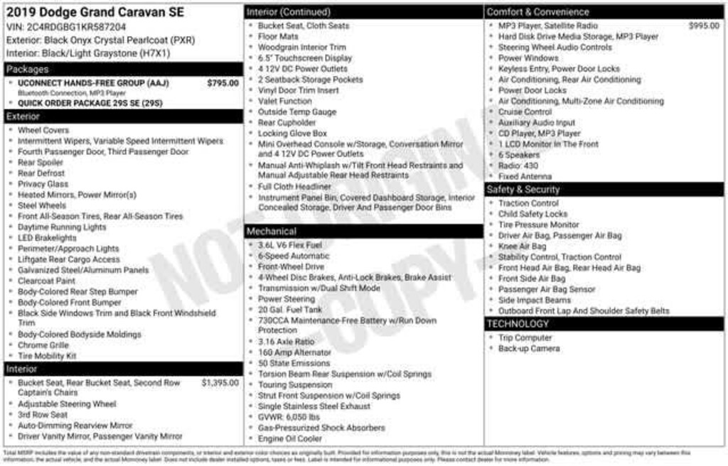 Used 2019 Dodge Grand Caravan SE Mini-van, Passenger