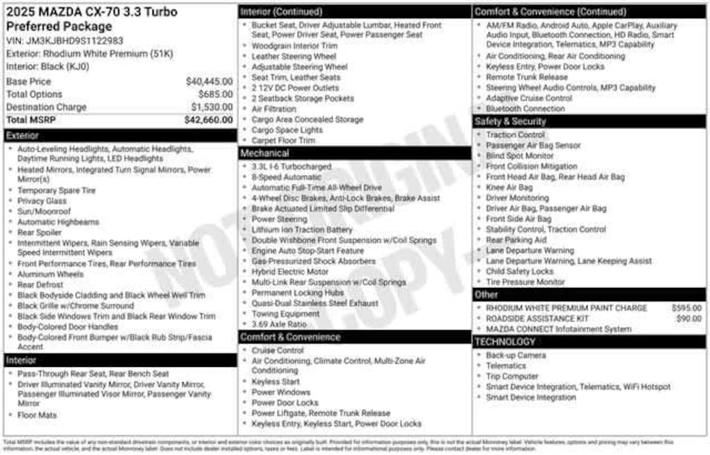 Used 2025 Mazda CX-70 3.3 Turbo Preferred Package Sport Utility