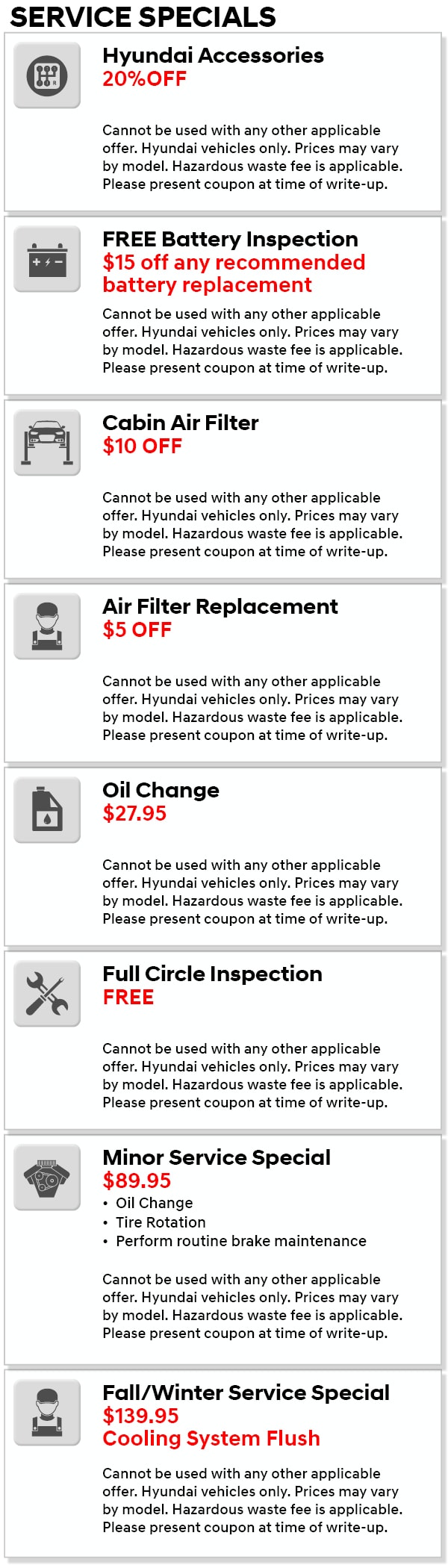 Hyundai coupons 2024 for oil change
