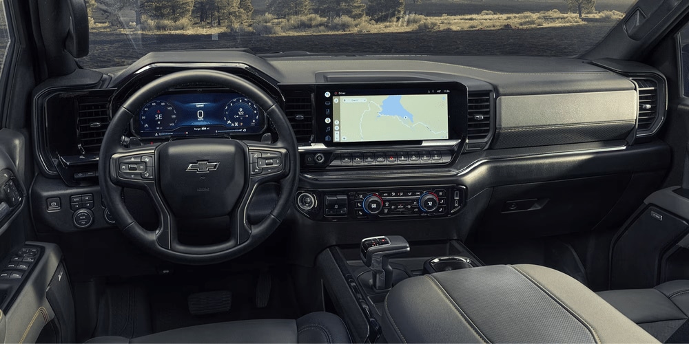 2025 Chevrolet Silverado infotainment screen with navigation.