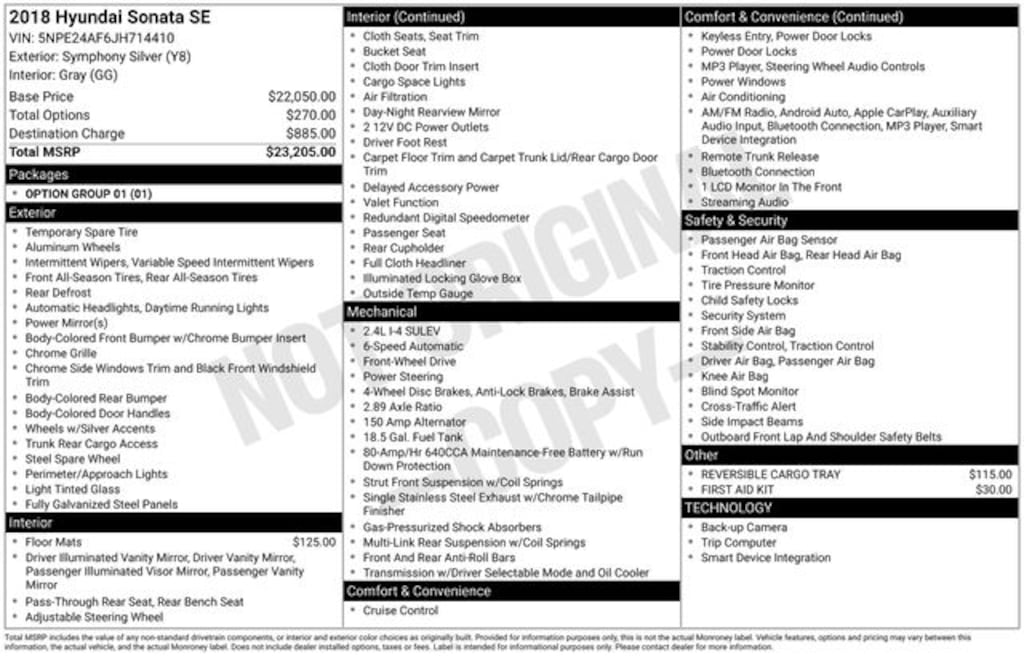 Certified 2018 Hyundai Sonata SE w/SULEV Sedan